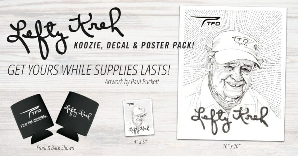 Lefty Kreh Koozie, Decal & Poster Pack