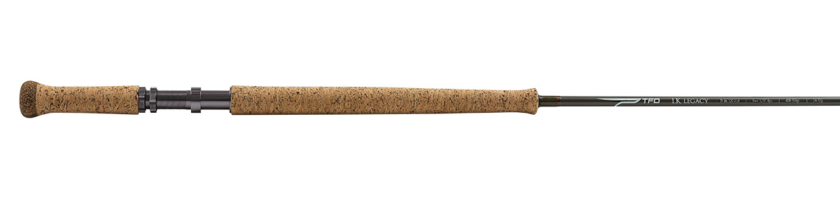 TFO LK Legacy Two Handed fly rod with full cork handle.