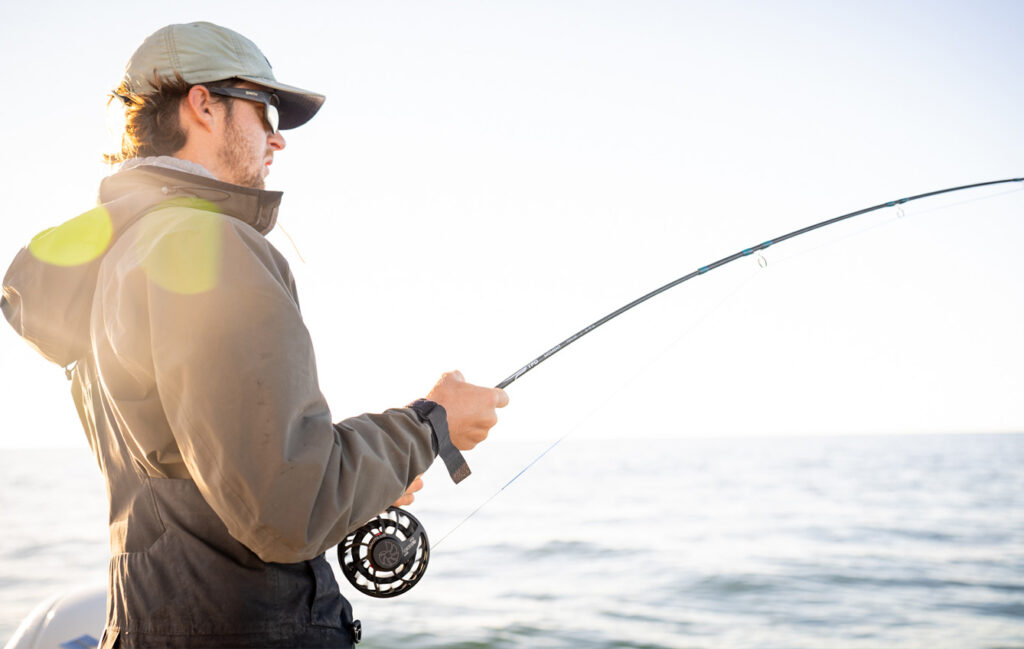 TFO Moment saltwater fly rod on the flats during a fly fishing session