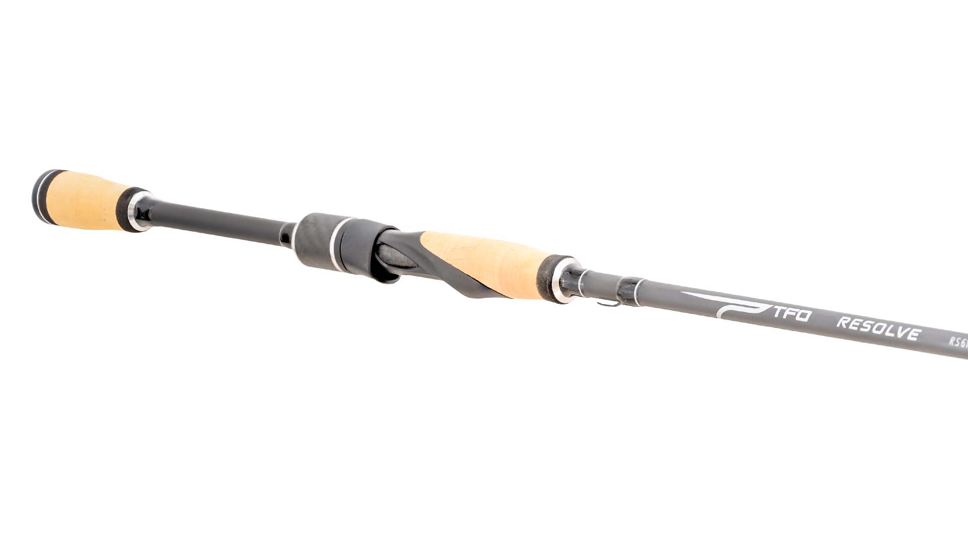 TFO Resolve RS spinning rod handle with cork grip, feel-through reel seat, and carbon fiber insert